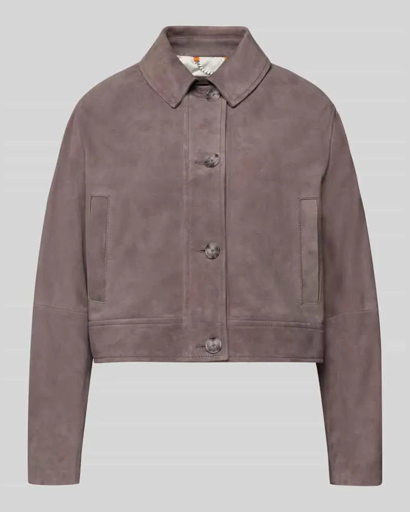 HUGO BOSS Slim Fit Lederjacke aus echtem Ziegenleder Modell 'SADELA Flieder