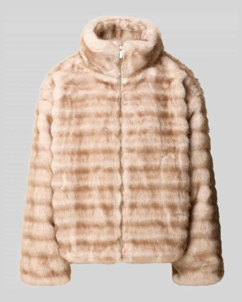 ZERO Relaxed Fit Jacke aus Kunstfell mit Stehkragen Ecru