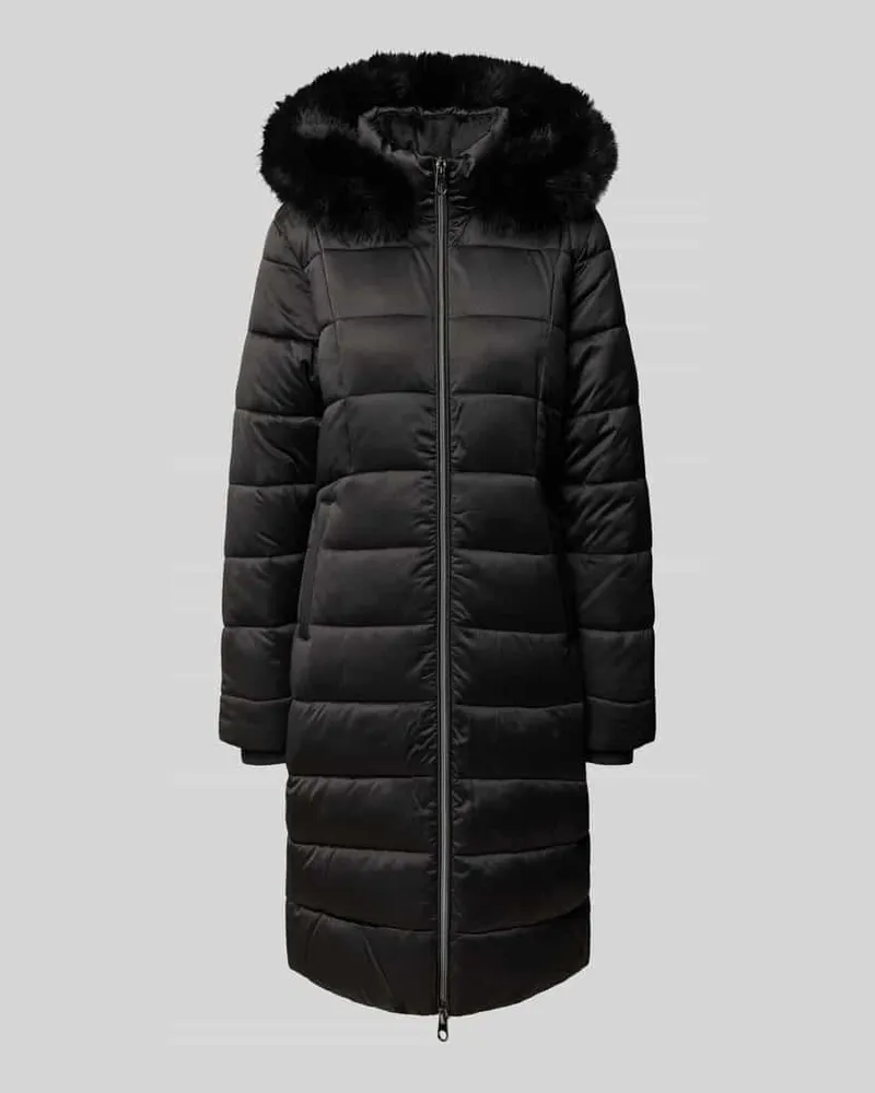Christian Berg Regular Fit Steppmantel aus reiner Baumwolle mit Kunstfellkragen Black