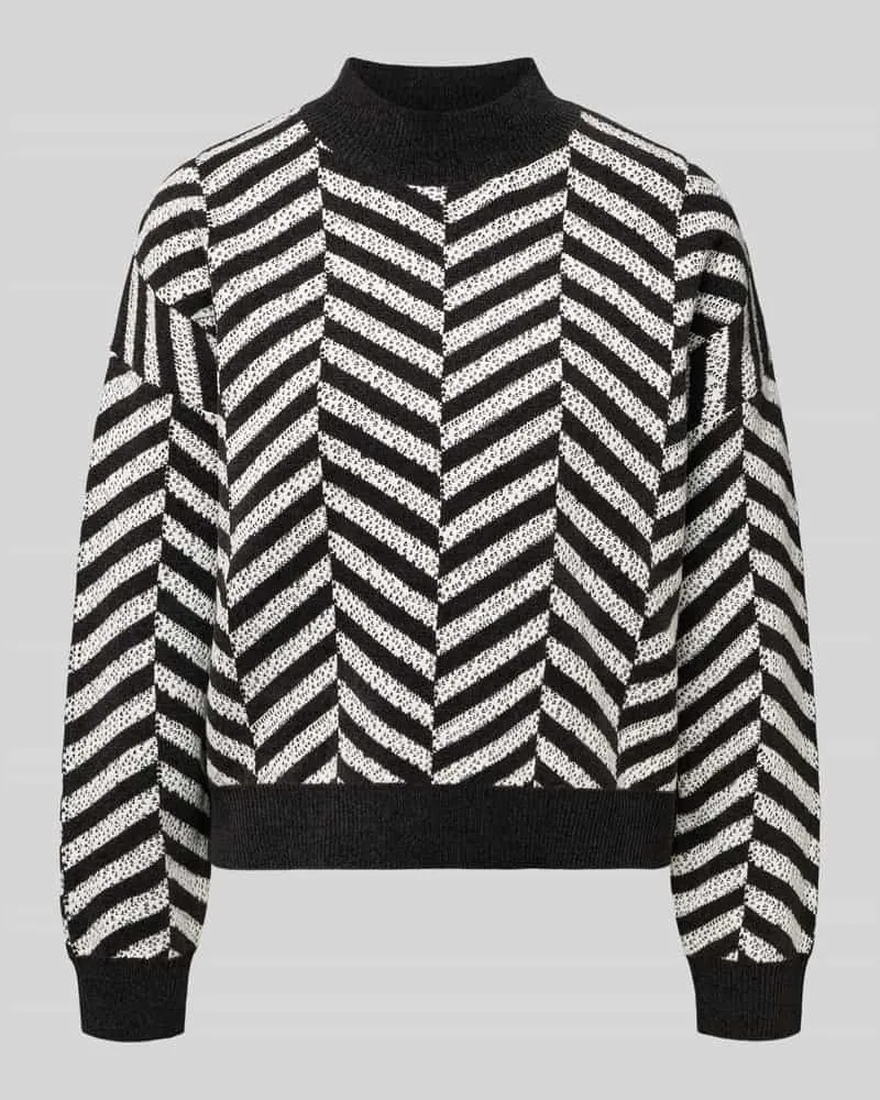 COMMA Strickpullover im Allover-Look mit Stehkragen Anthrazit