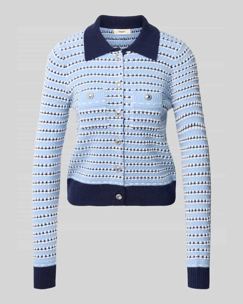 Suncoo Strickjacke aus Leinen-Mix mit Polokragen Modell 'GUALEM Hellblau