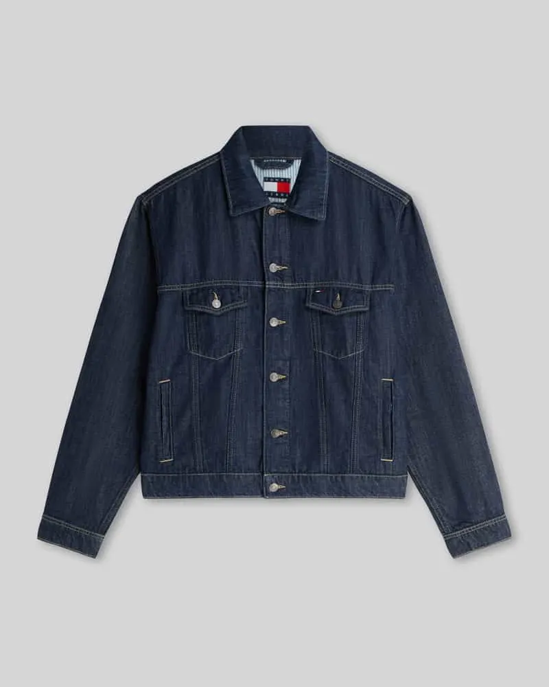Tommy Hilfiger Regular Fit Jeansjacke aus Baumwoll-Leinen-Mix Dunkelblau
