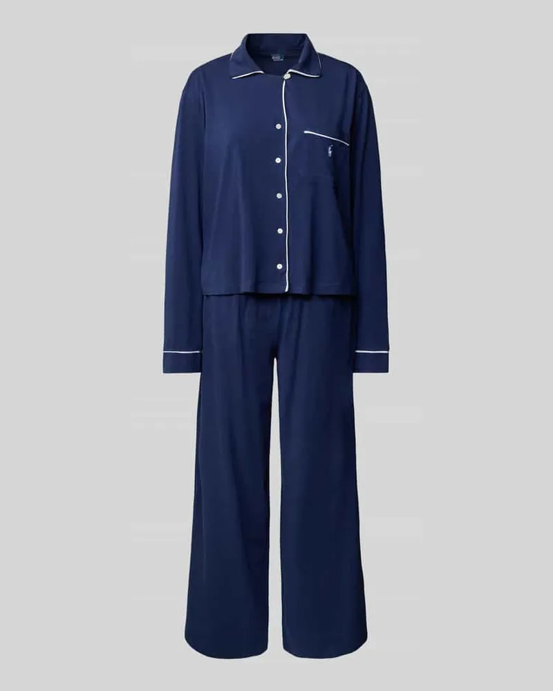 Ralph Lauren Pyjama mit Logo-Stitchings Modell 'POLO ESSENTIALS Dunkelblau