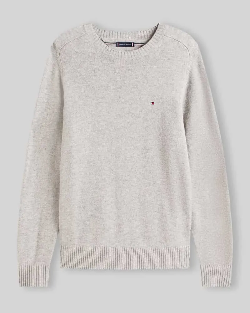 Tommy Hilfiger Regular Fit Pullover aus Lammwoll-Mix Hellgrau