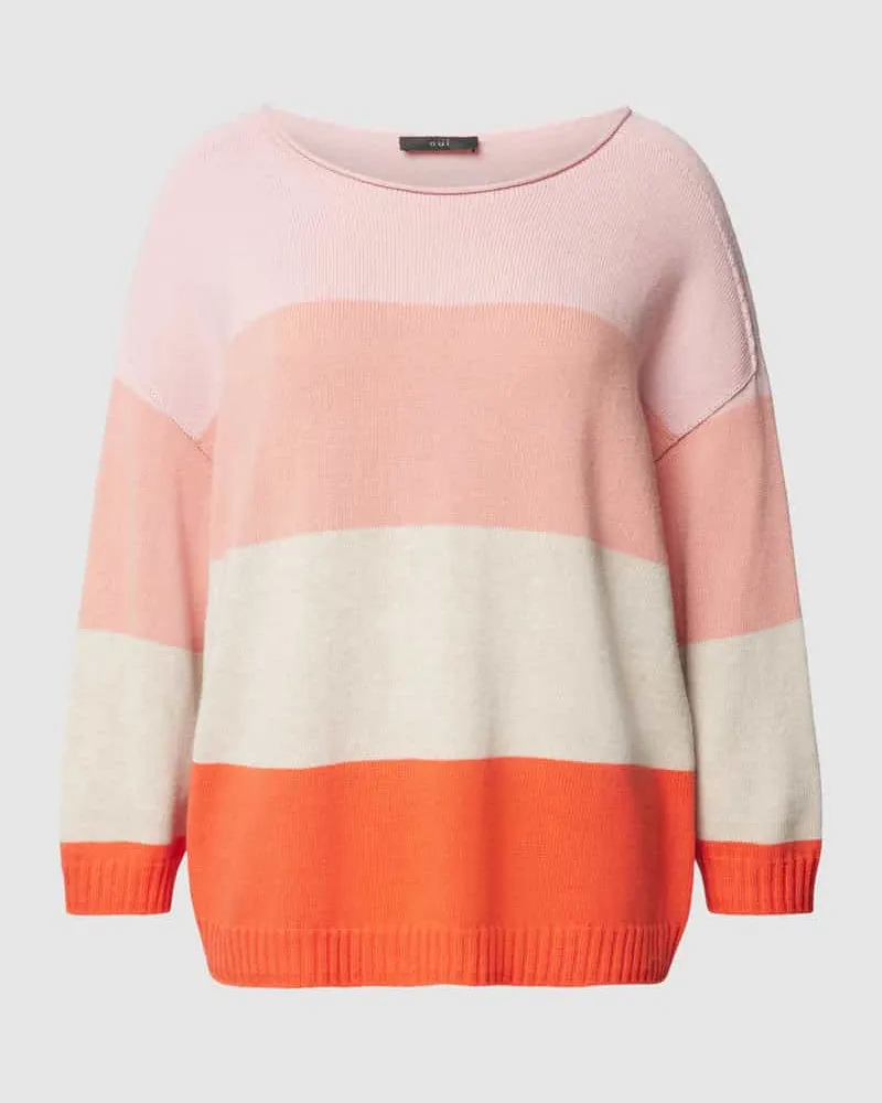 Oui  Strickpullover mit Blockstreifen Rose