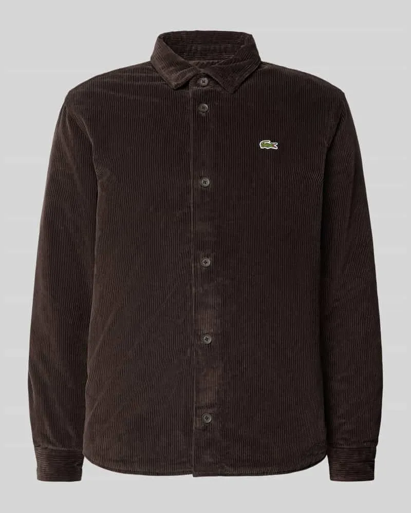 Lacoste Oversized Hemdjacke in Cord-Optik Dunkelbraun