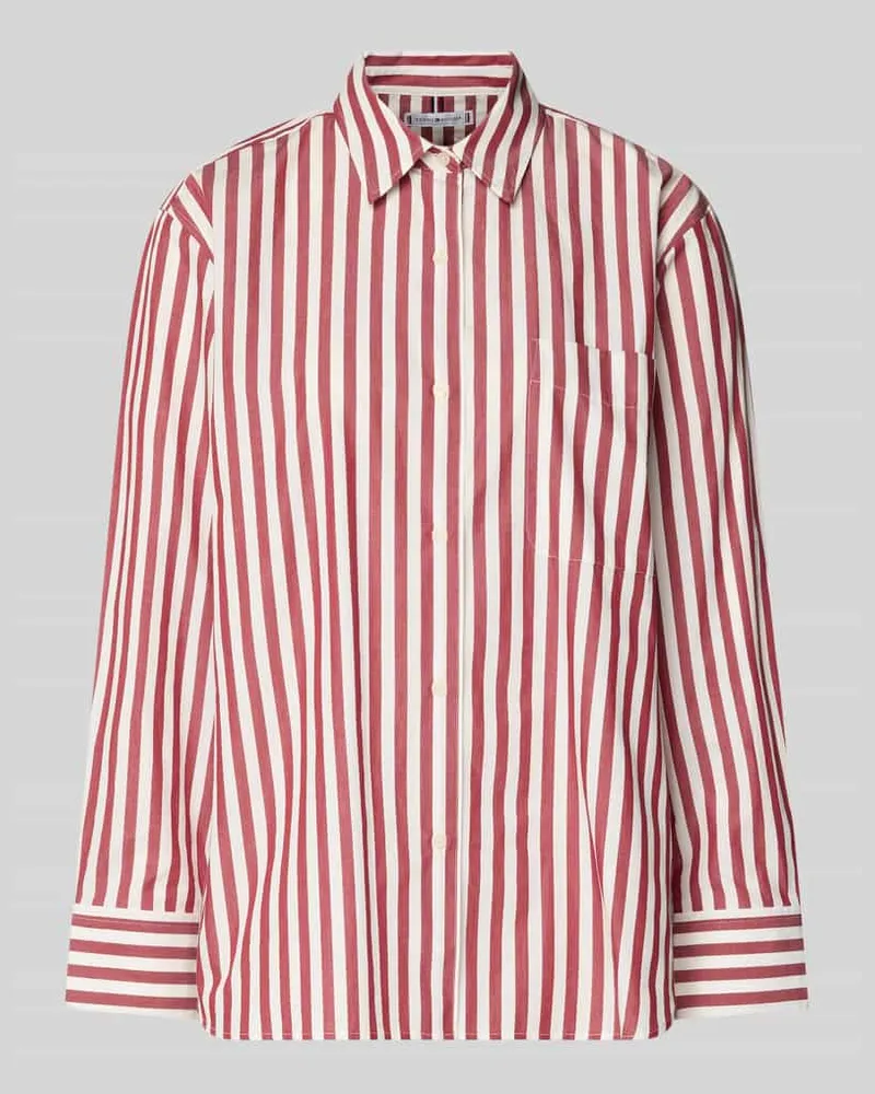 Tommy Hilfiger Regular Fit Langarmbluse aus reiner Baumwolle Bordeaux