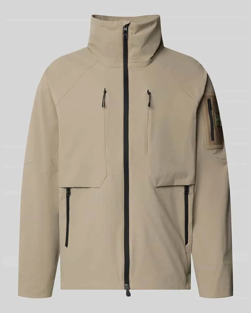 HUGO BOSS Regular Fit Trainingsjacke mit Label Patch Modell 'OW_GLOBE Beige