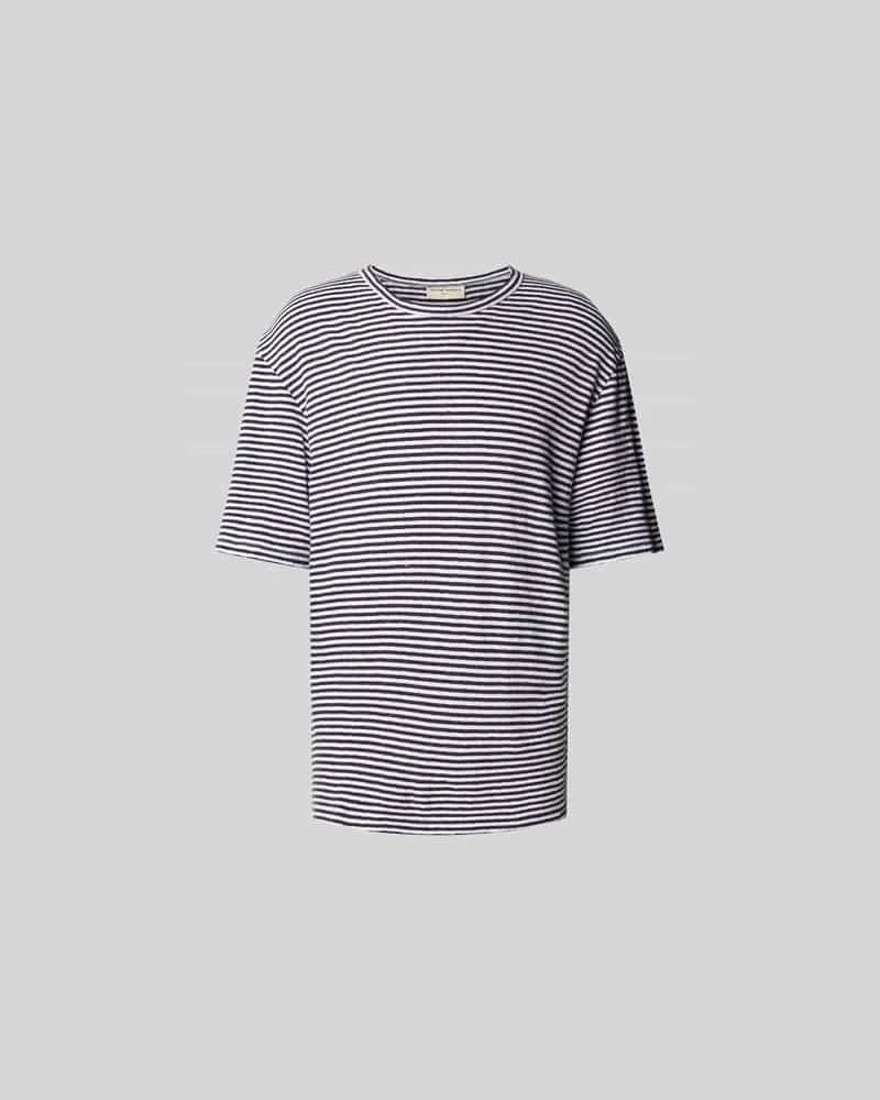 Officine Generale Regular Fit T-Shirt aus Leinen-Mix Marine
