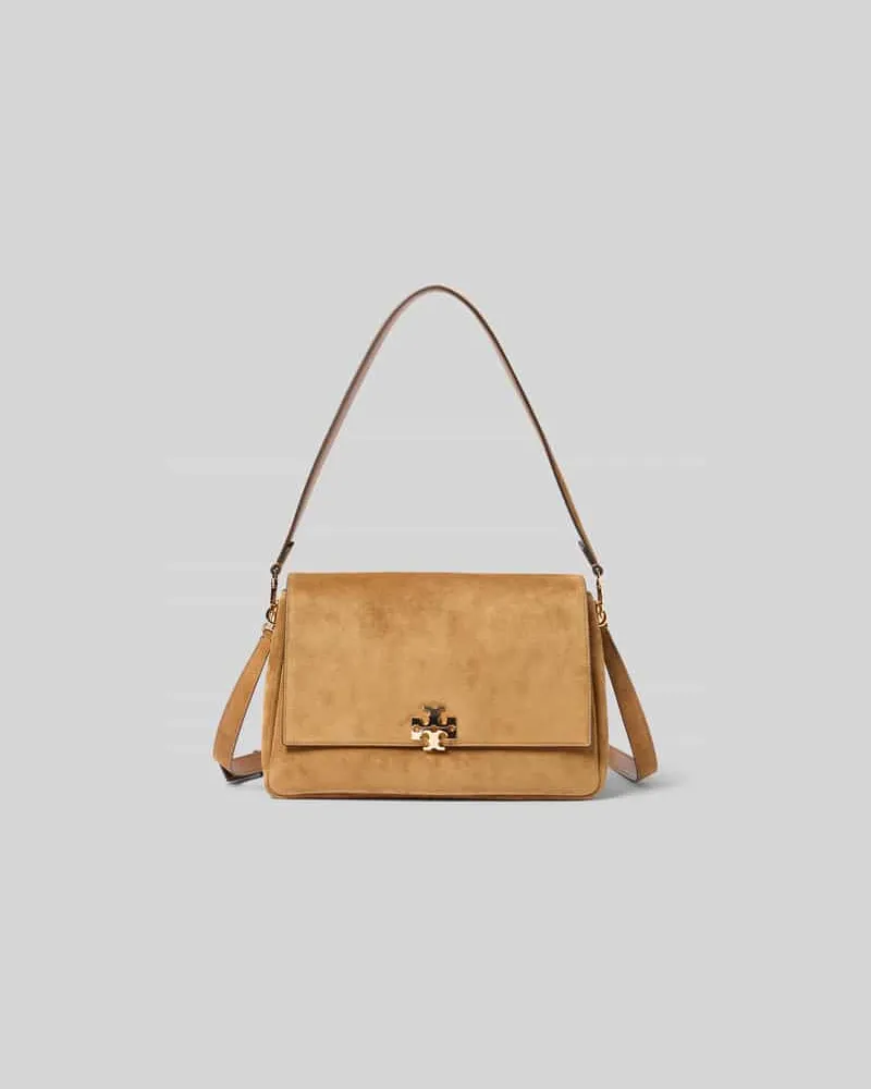 Tory Burch Shoulder Bag in Suede-Optik Mittelbraun