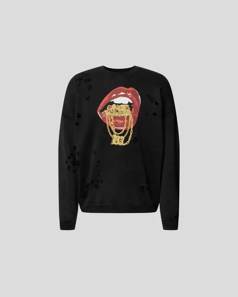 R13 Sweatshirt im Destroyed-Look Black