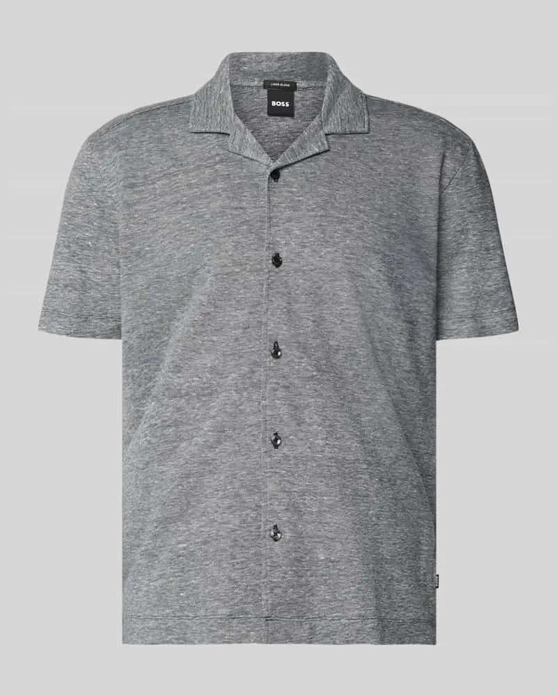 HUGO BOSS Regular Fit Freizeithemd aus Leinen-Baumwoll-Mix Modell 'H-POWELL Marine