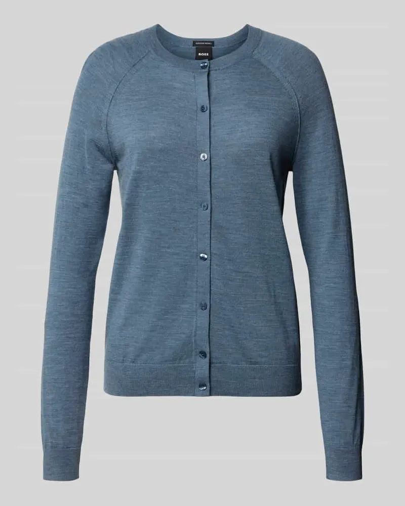 HUGO BOSS Regular Fit Strickjacke aus reiner Schurwolle Modell 'FONAMI Rauchblau