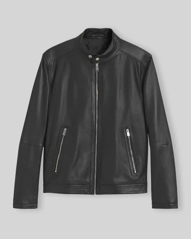 HUGO BOSS Regular Fit Lederjacke aus echtem Lammleder Modell 'H-Mansell5 Black