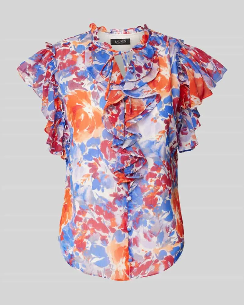 Ralph Lauren Slim Fit Bluse mit Volants Modell 'FAYGREIL Weiss