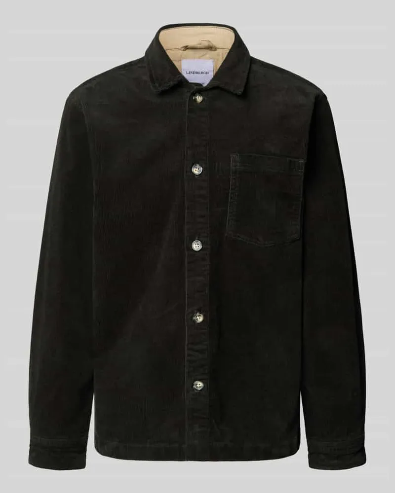 Lindbergh Modern Fit Hemdjacke mit Brusttasche Modell 'Superflex Schlamm