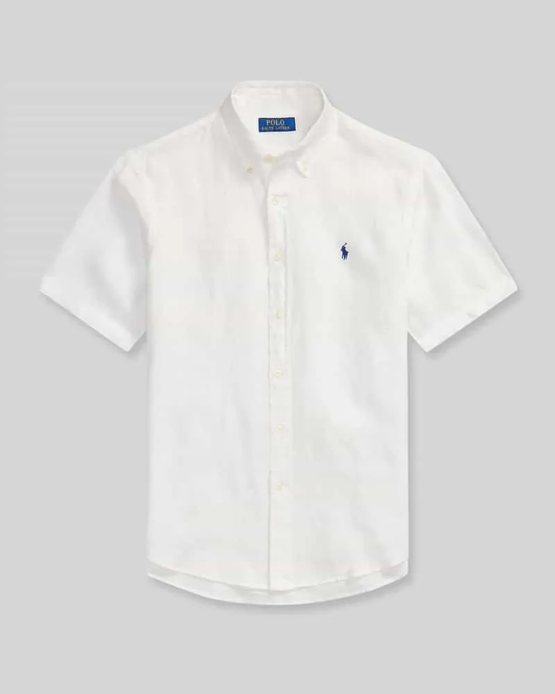 Ralph Lauren Regular Fit Leinenhemd mit Button-Down-Kragen Weiss