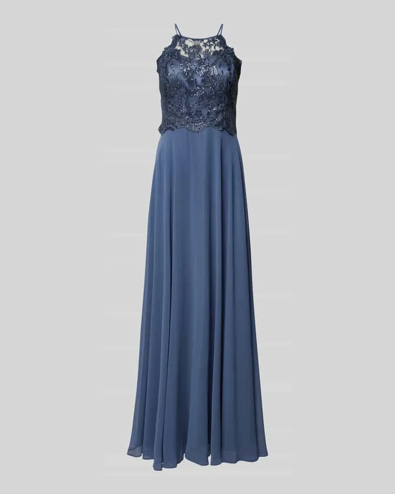 Vera Mont Abendkleid mit Spitzen- und Paillettenbesatz Blau