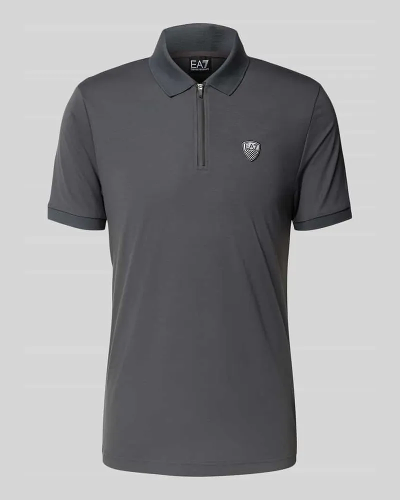 EA7 Slim Fit Poloshirt mit Label-Patch Mittelgrau