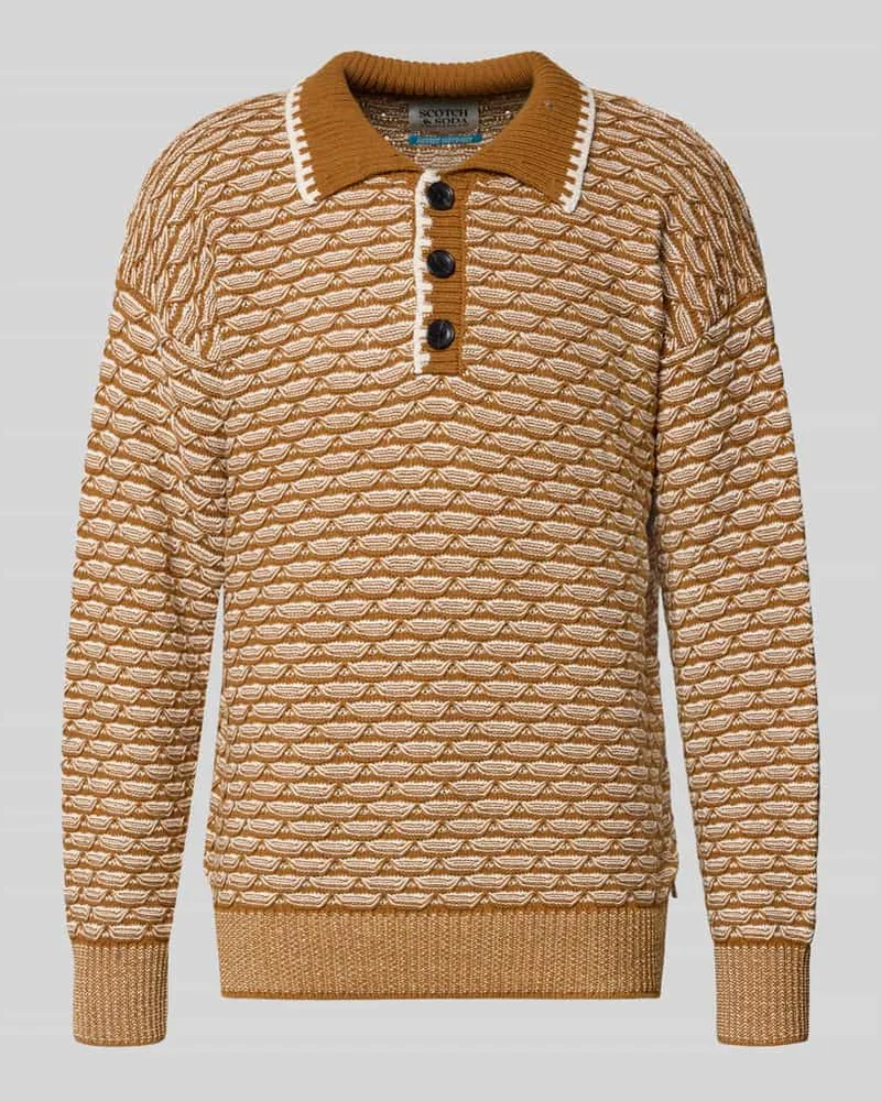 Scotch&Soda Strickpullover mit Polokragen und Knopfleiste Camel