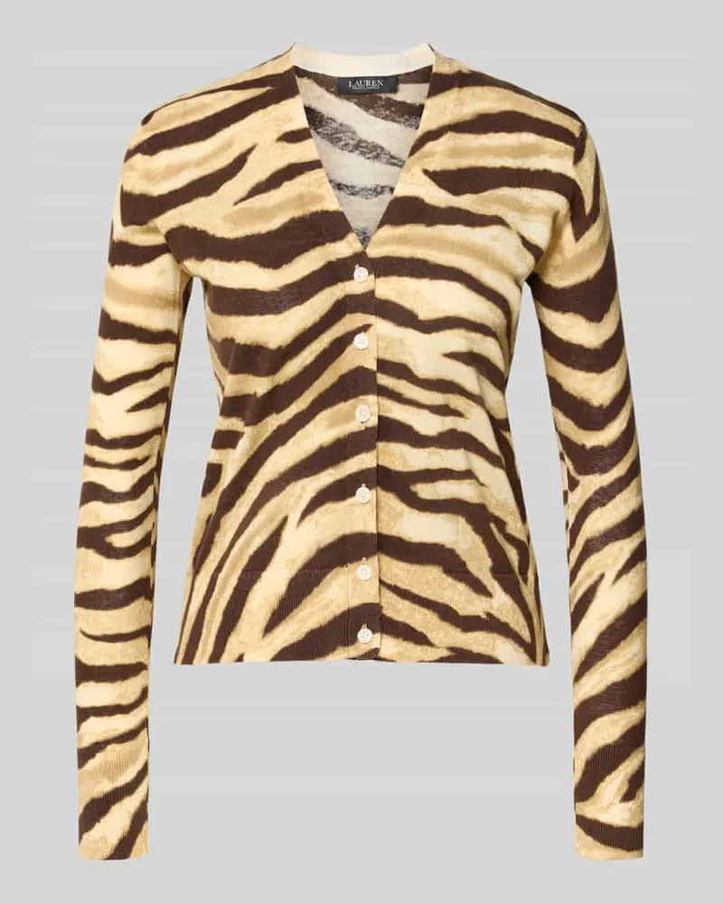 Ralph Lauren Strickjacke aus Leinen-Baumwoll-Mix Modell 'DENZEL Hellbraun