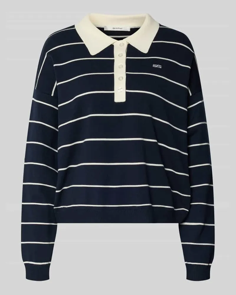 Gestuz Strickpullover mit Polokragen Modell 'taige Dunkelblau