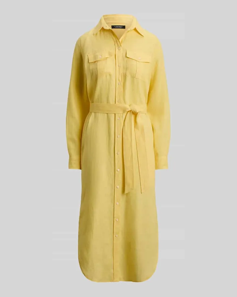 Ralph Lauren Schmales Midi Hemdblusenkleid aus reinem Leinen Gelb
