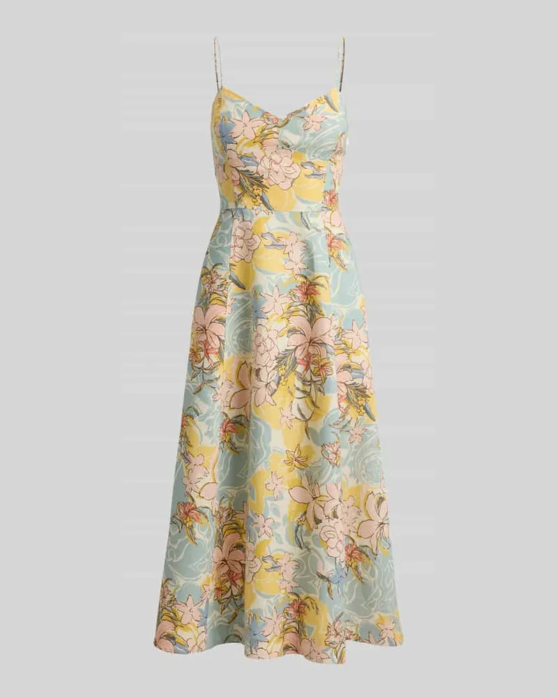 Ralph Lauren Körpernahes Midikleid aus reinem Leinen Pastellgelb