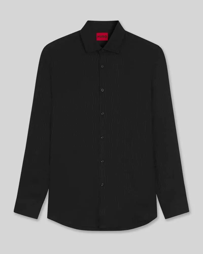 HUGO BOSS Slim Fit Freizeithemd mit Jacquard-Muster Modell 'KENNO Black