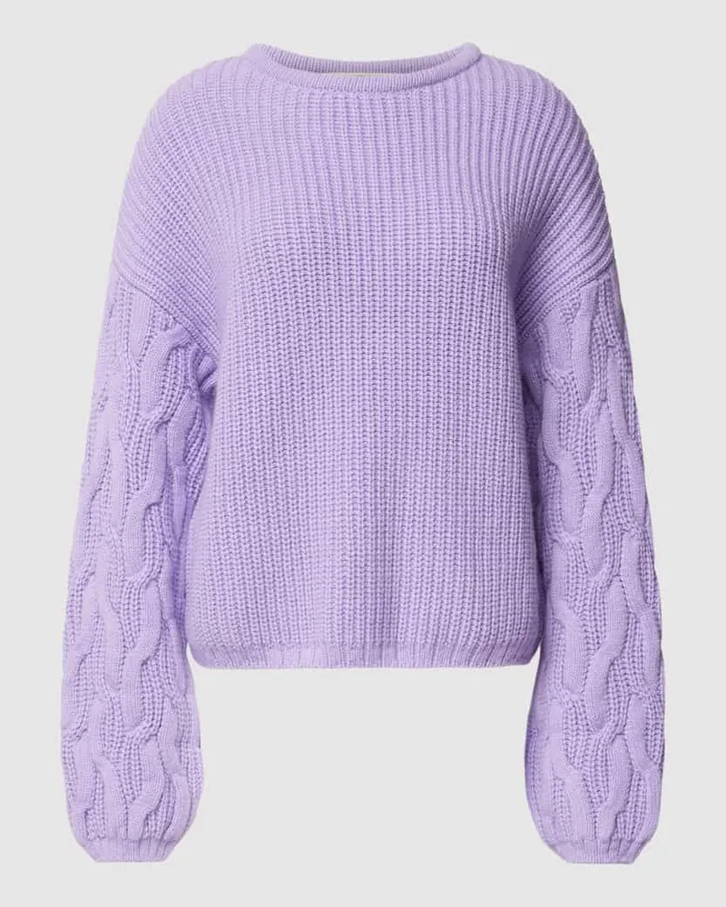 Lanius Strickpullover mit Zopfmuster Flieder