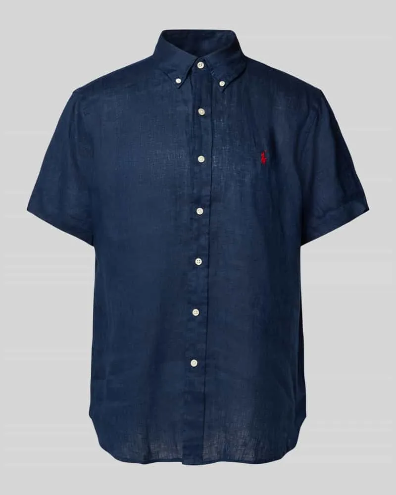 Ralph Lauren Custom Fit Leinenhemd mit Button-Down-Kragen Marine