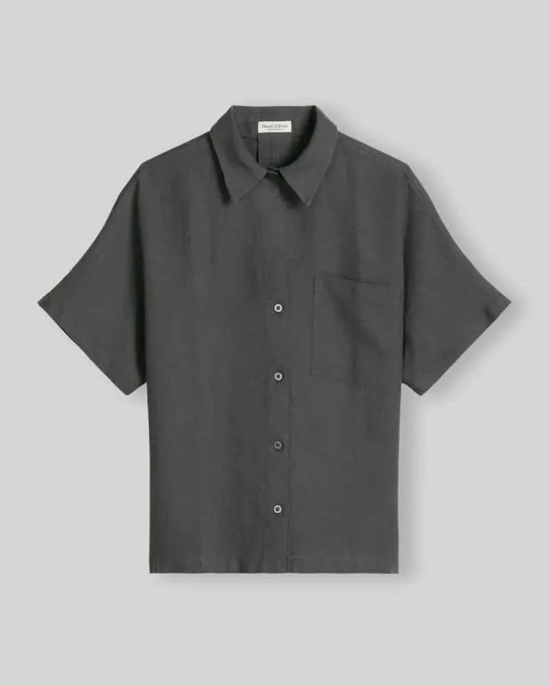 Marc O'Polo Regular Fit Bluse aus reinem Leinen mit Kellerfalte Dunkelgrau