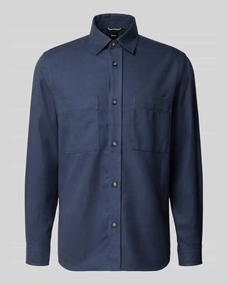 HUGO BOSS Relaxed Fit Freizeithemd aus Baumwoll-Lyocell-Mix Modell 'OWEN Marine