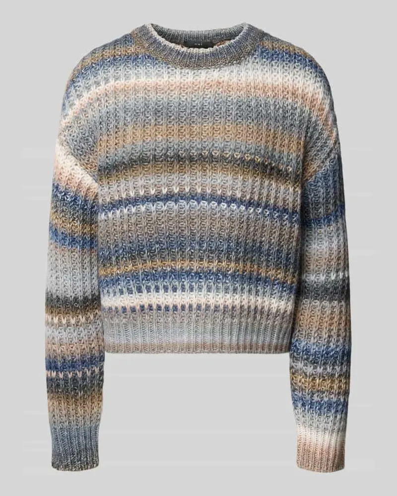 Oui  Relaxed Fit Strickpullover aus Woll-Mix mit Streifen-Muster Hellbraun