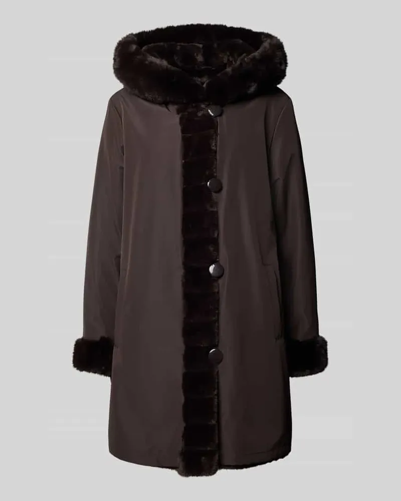 PETITE M. Wendejacke aus Webpelz mit Kapuze und Eingrifftaschen Dunkelbraun