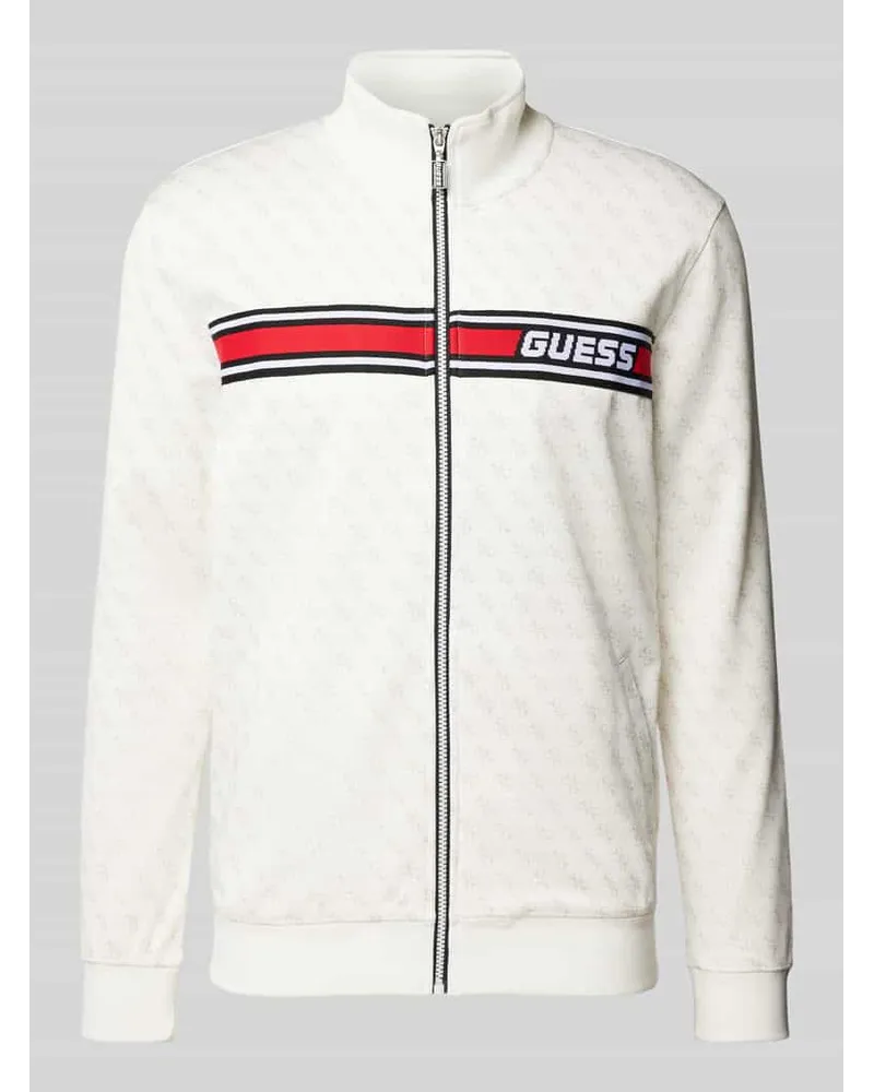 Guess Sweatjacke mit Label-Stitching Modell 'KORBIN Weiss