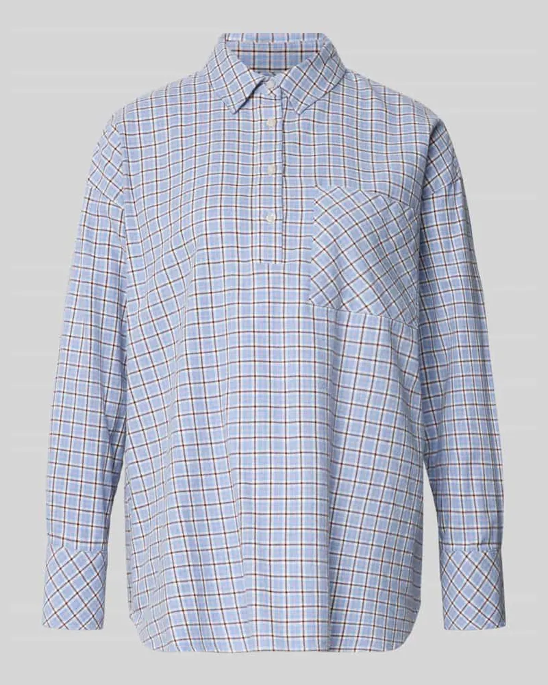 Emily van den Bergh Regular Fit Bluse im Allover-Look mit Brusttasche Hellblau