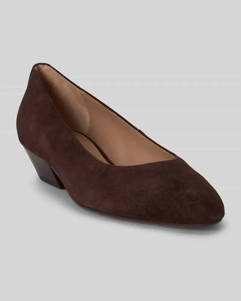 Ralph Lauren Ballerina aus echtem Leder mit kleinem Cowboy-Absatz Dunkelbraun