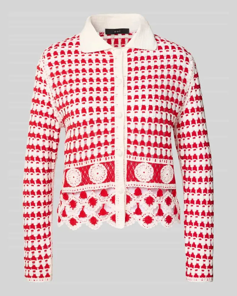 Oui  Cardigan mit Häkelspitze Hellrot