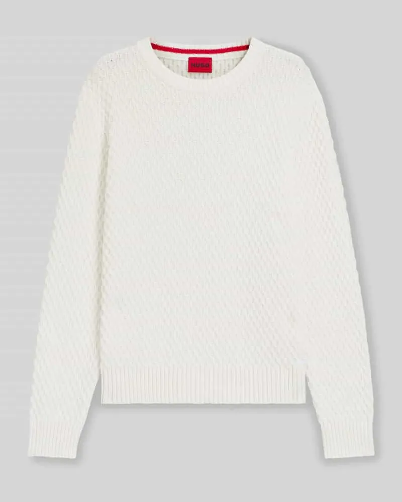 HUGO BOSS Regular Fit Strickpullover mit 3D-Strukturmuster Modell 'SYER Offwhite