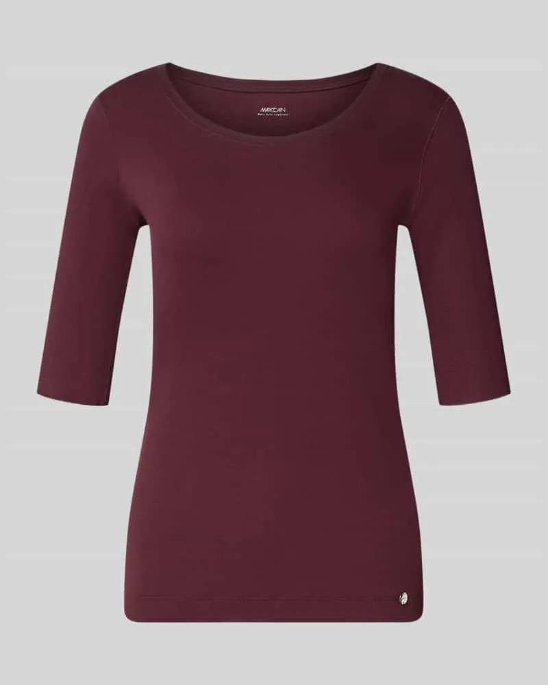 Marc Cain T-Shirt mit Rundhalsausschnitt und Label-Detail Bordeaux