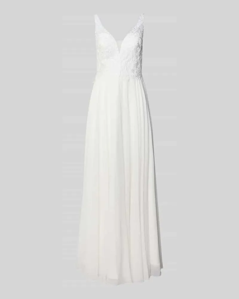 Mascara Abendkleid mit Spitze und V-Ausschnitt Ecru