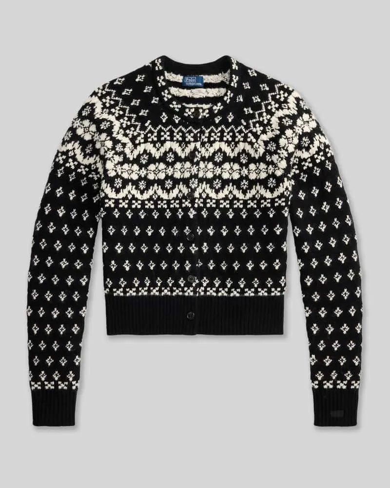 Ralph Lauren Regular Fit Strickjacke aus Woll-Baumwoll-Mix Black