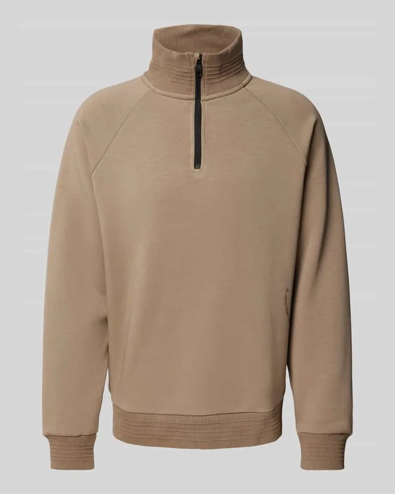 HUGO BOSS Sweatshirt mit Troyer-Kragen Modell 'Saggel Beige