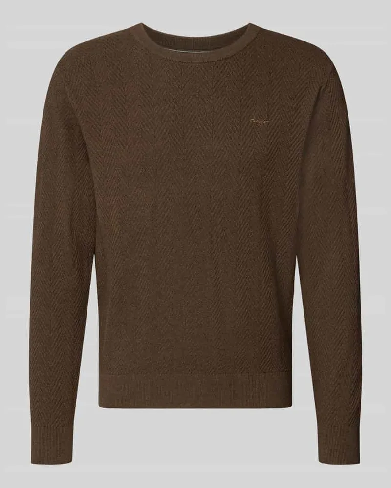 Gant Regular Fit Pullover aus Baumwoll-Woll-Mix Dunkelbraun