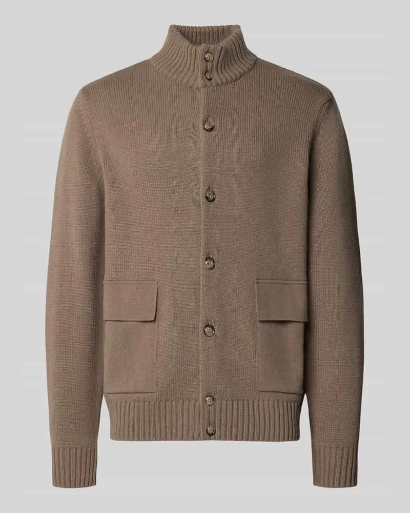 Maerz Regular Fit Strickjacke aus reiner Schurwolle mit Knopfleiste Hellbraun
