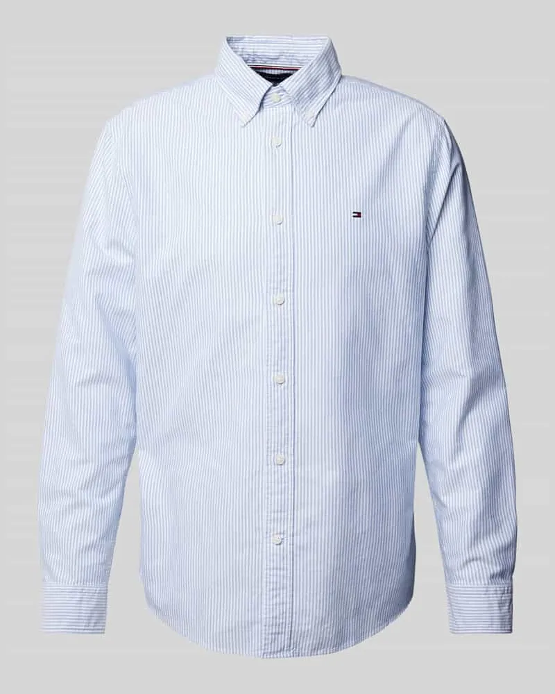 Tommy Hilfiger Regular Fit Freizeithemd mit Logo-Stitching Modell 'OXFORD Hellblau