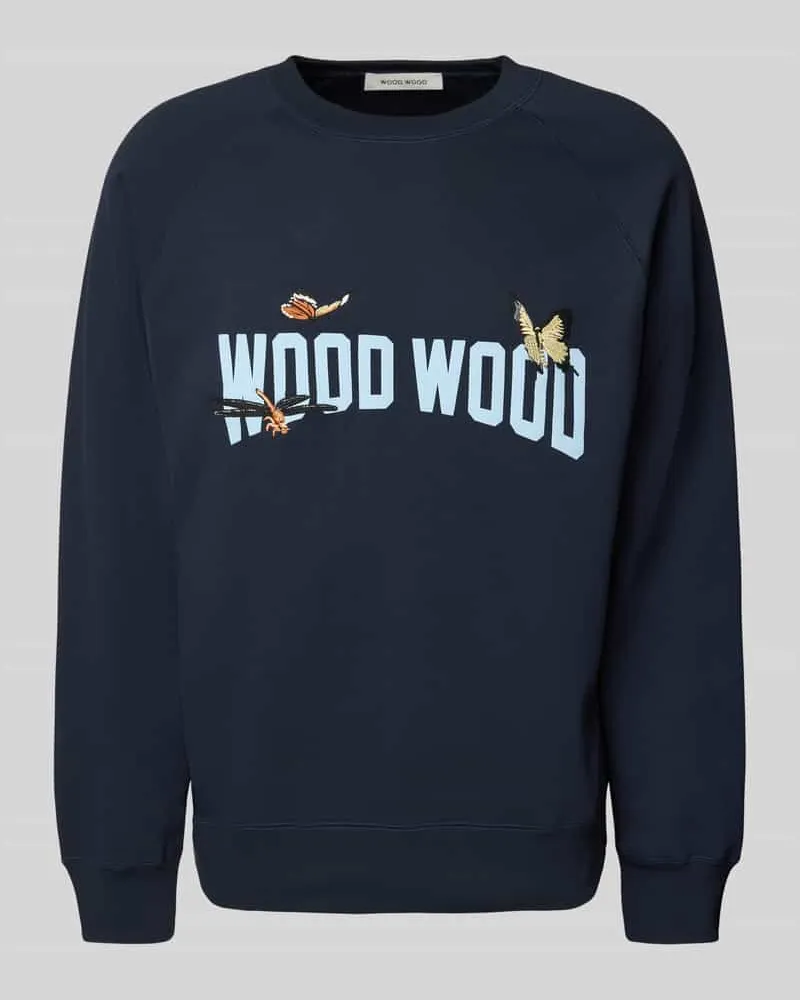 Wood Wood Sweatshirt mit Motiv-Stitching Modell 'Hester Dunkelblau