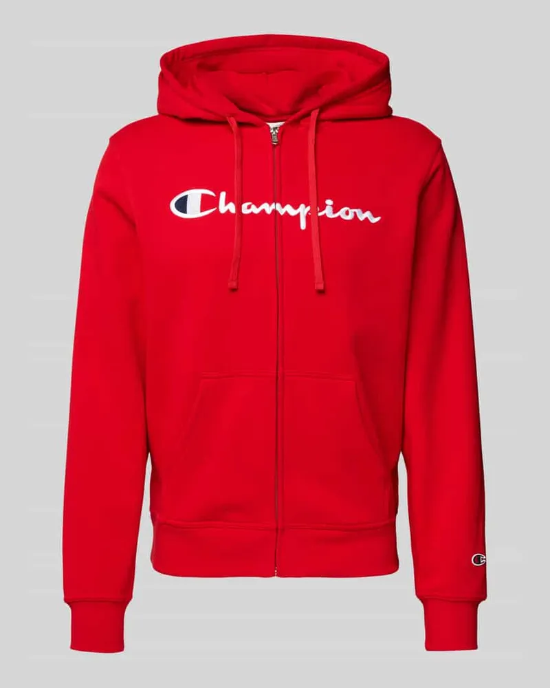 Champion Sweatjacke mit Label-Stitching Rot