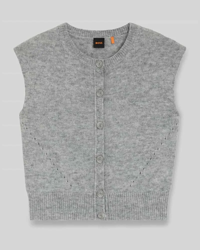 HUGO BOSS Relaxed Fit Strickweste mit Woll-Alpaka-Anteil Modell 'FOLDERIO Hellgrau